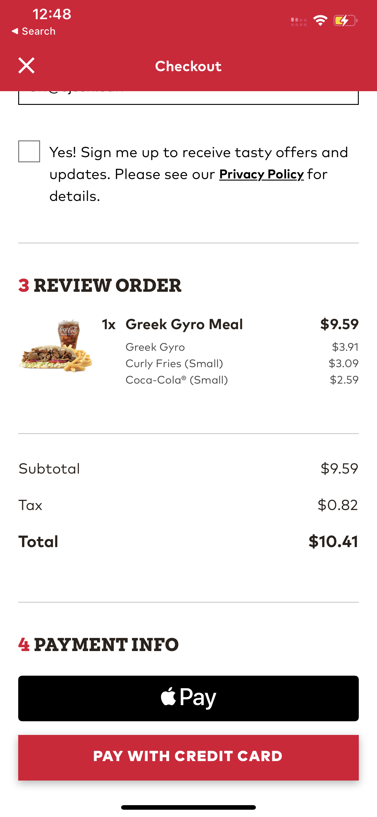 Arby's accepts Apple Pay in its app.