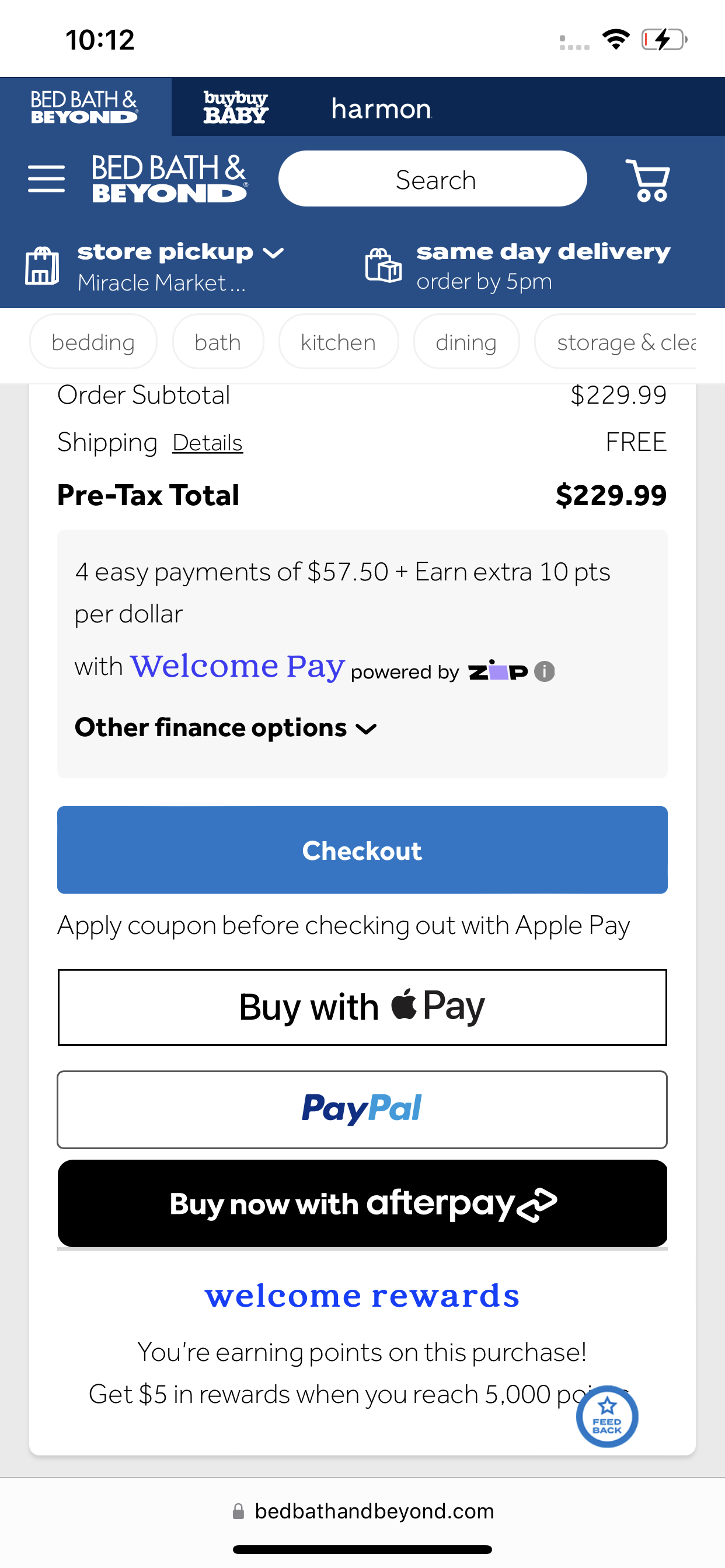 Bed Bath & Beyond accepts Apple Pay on its website.