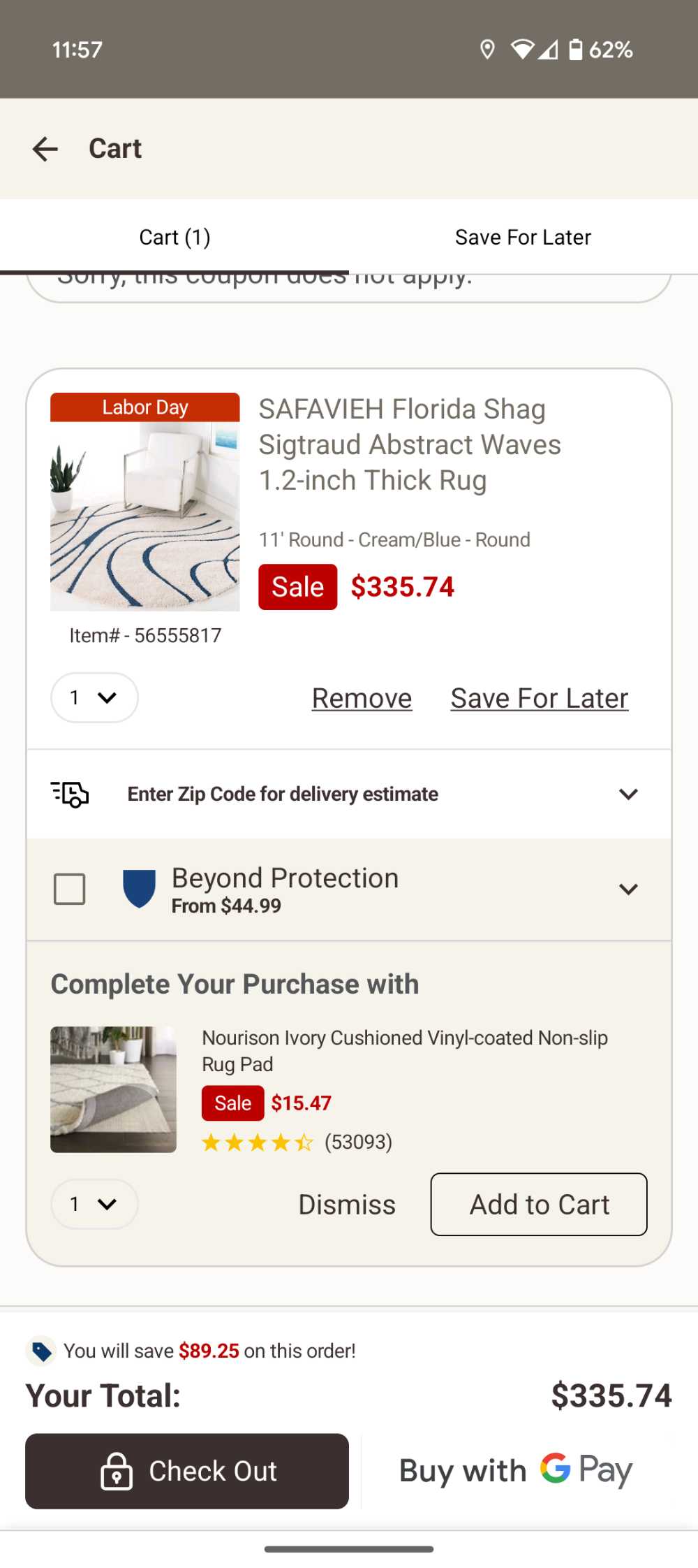 Bed Bath & Beyond accepts Google Pay in its app.