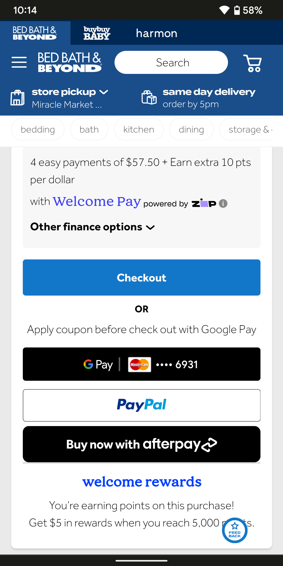 Bed Bath & Beyond accepts Google Pay on its website.