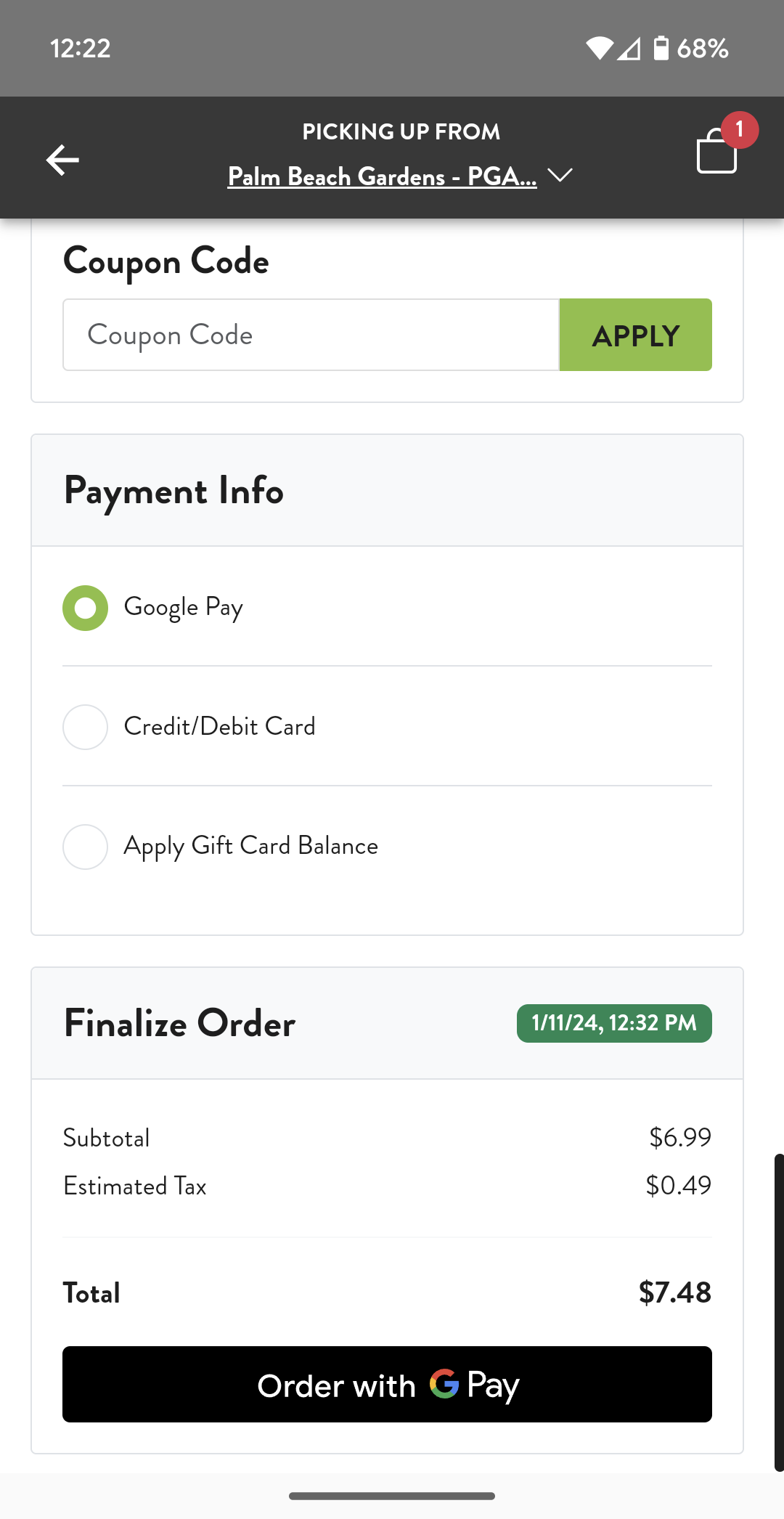 BurgerFi accepts Google Pay in-app.