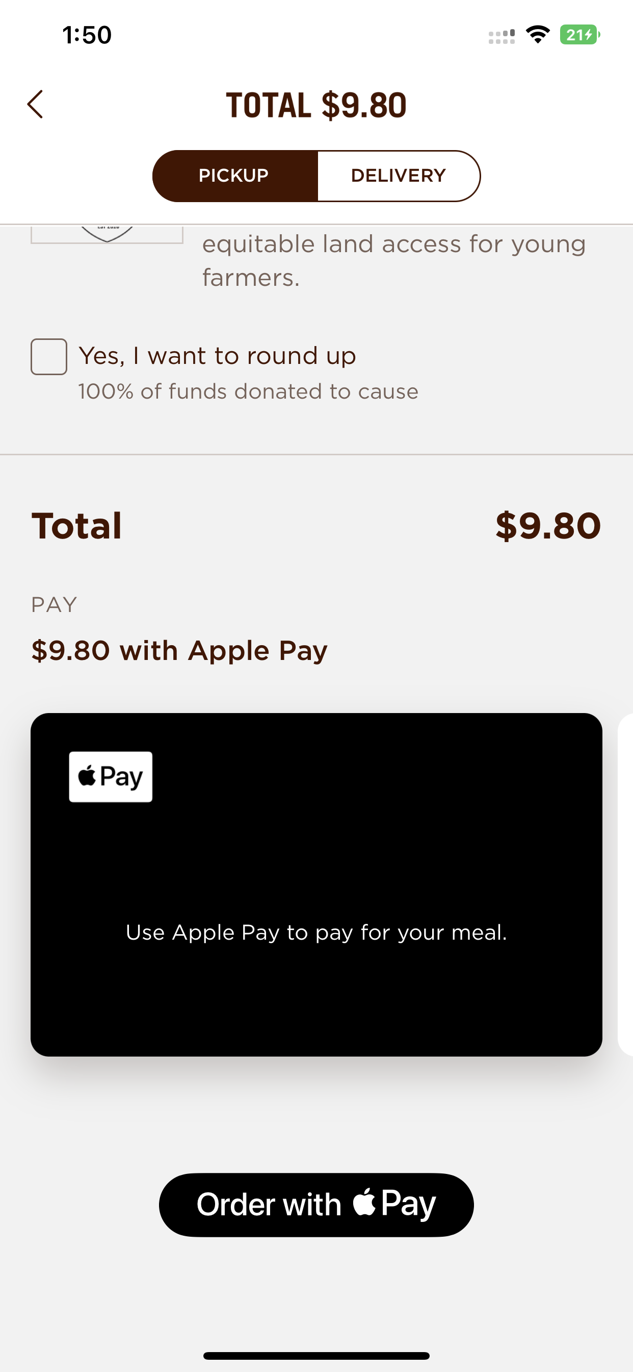 Chipotle accepts Apple Pay in its iOS app.