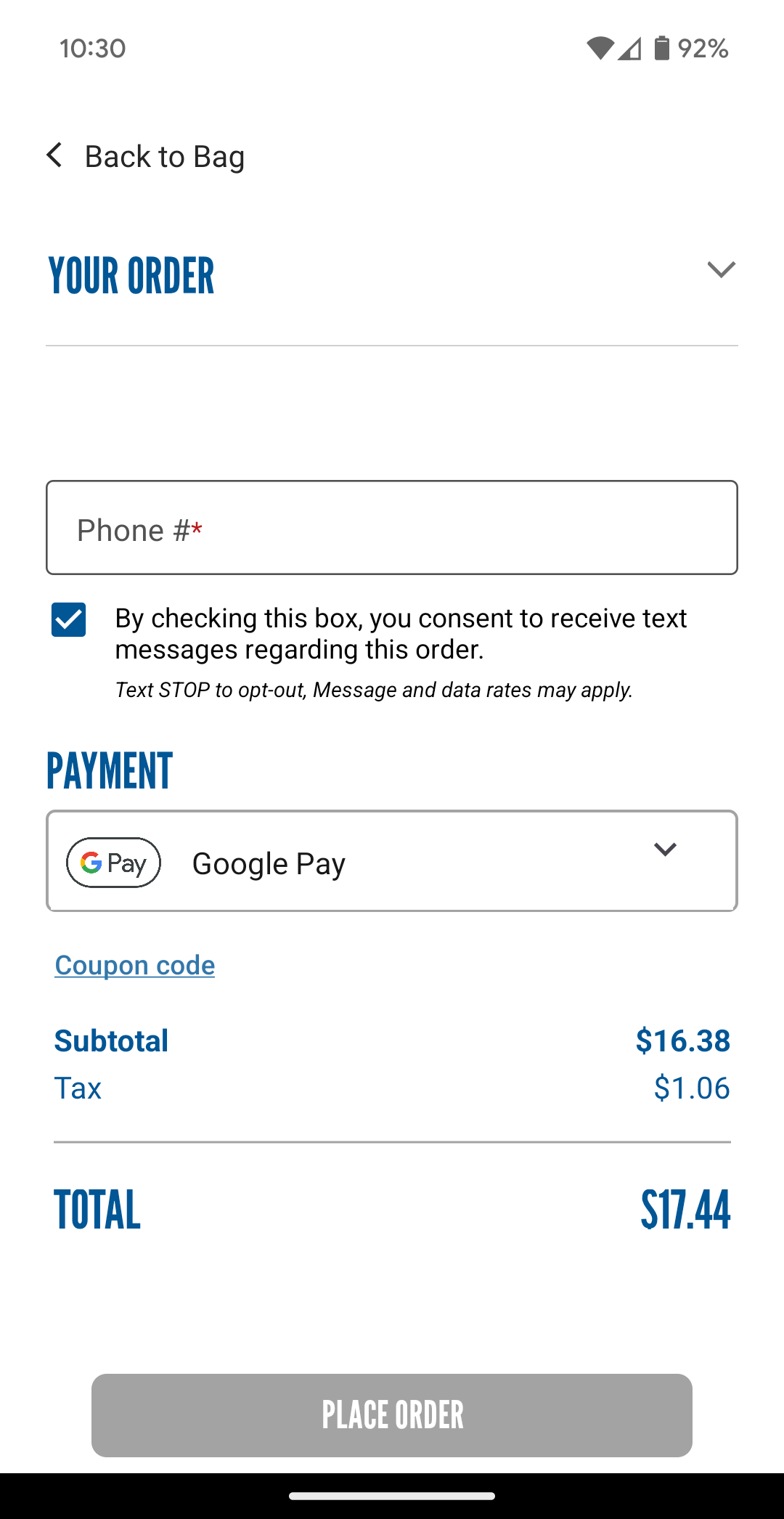 Culver's accepts Google Pay in-app.