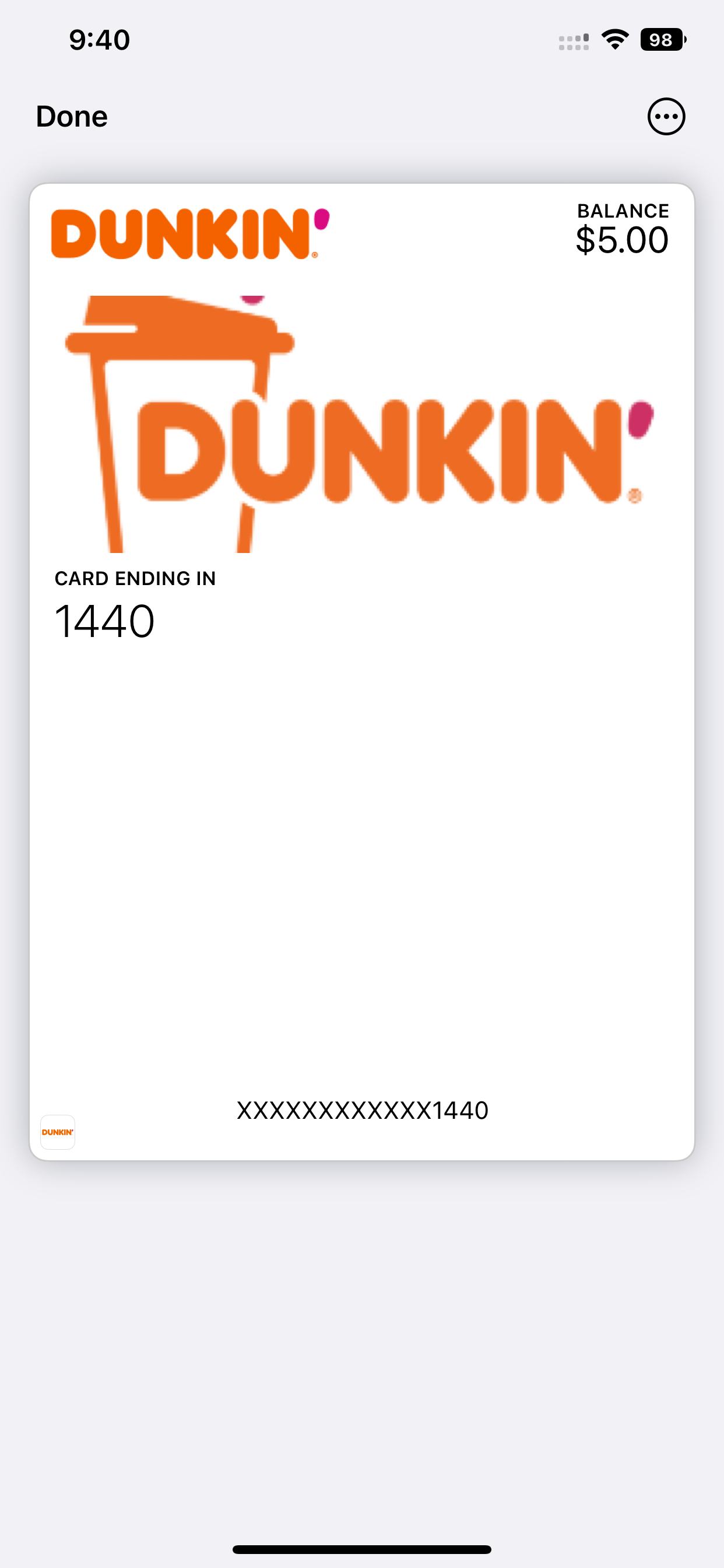 Dunkin' supports Apple Wallet.