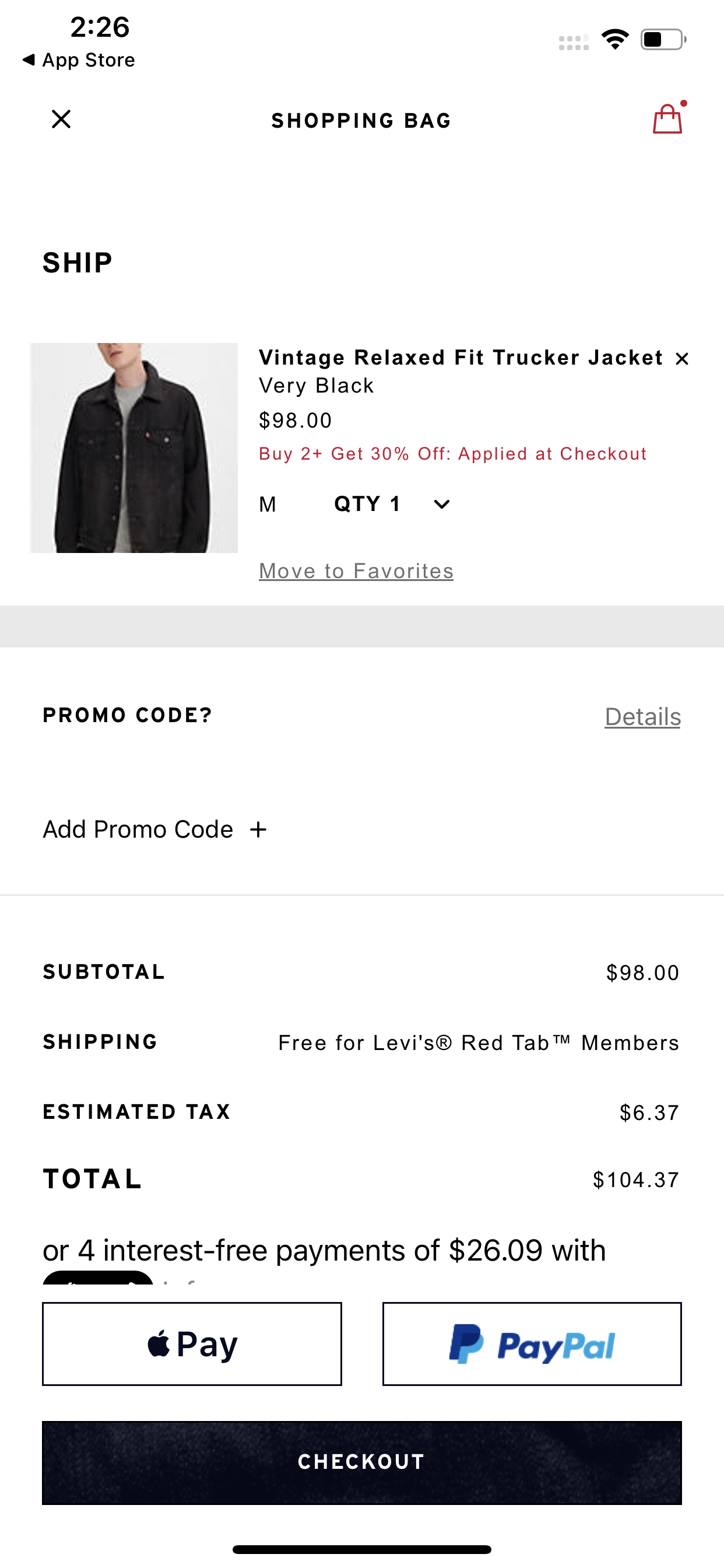 Levi's accepts Apple Pay in its app.