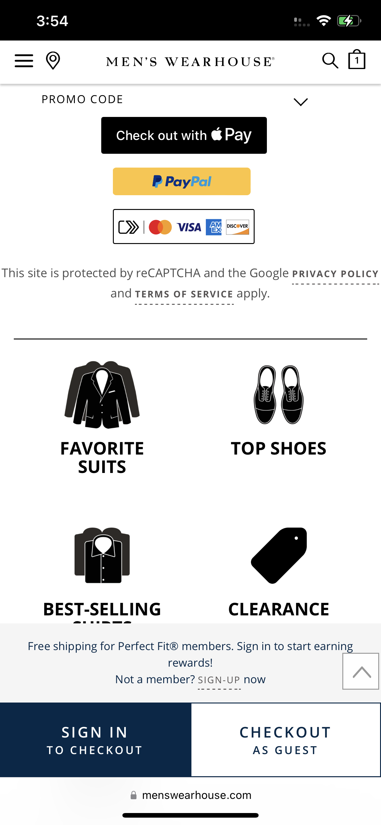 Men's Wearhouse accepts Apple Pay on its website.