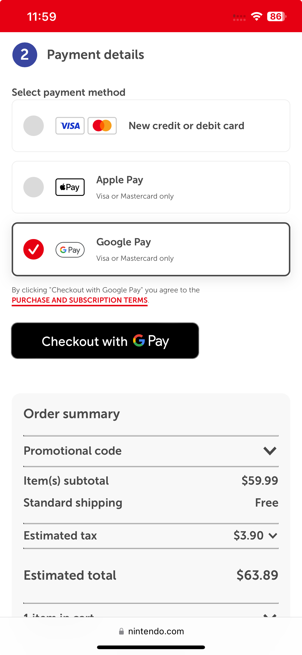 Nintendo accepts Google Pay & Apple Pay online.