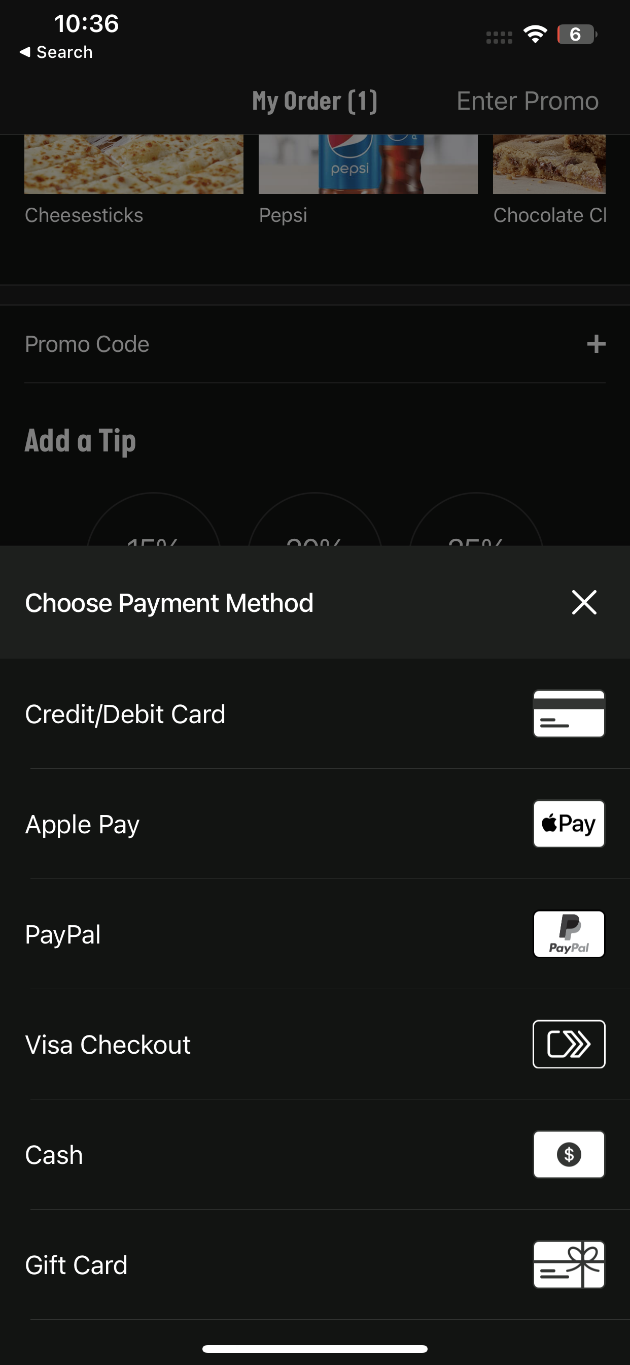 Papa John's accepts Apple Pay in its iOS app.