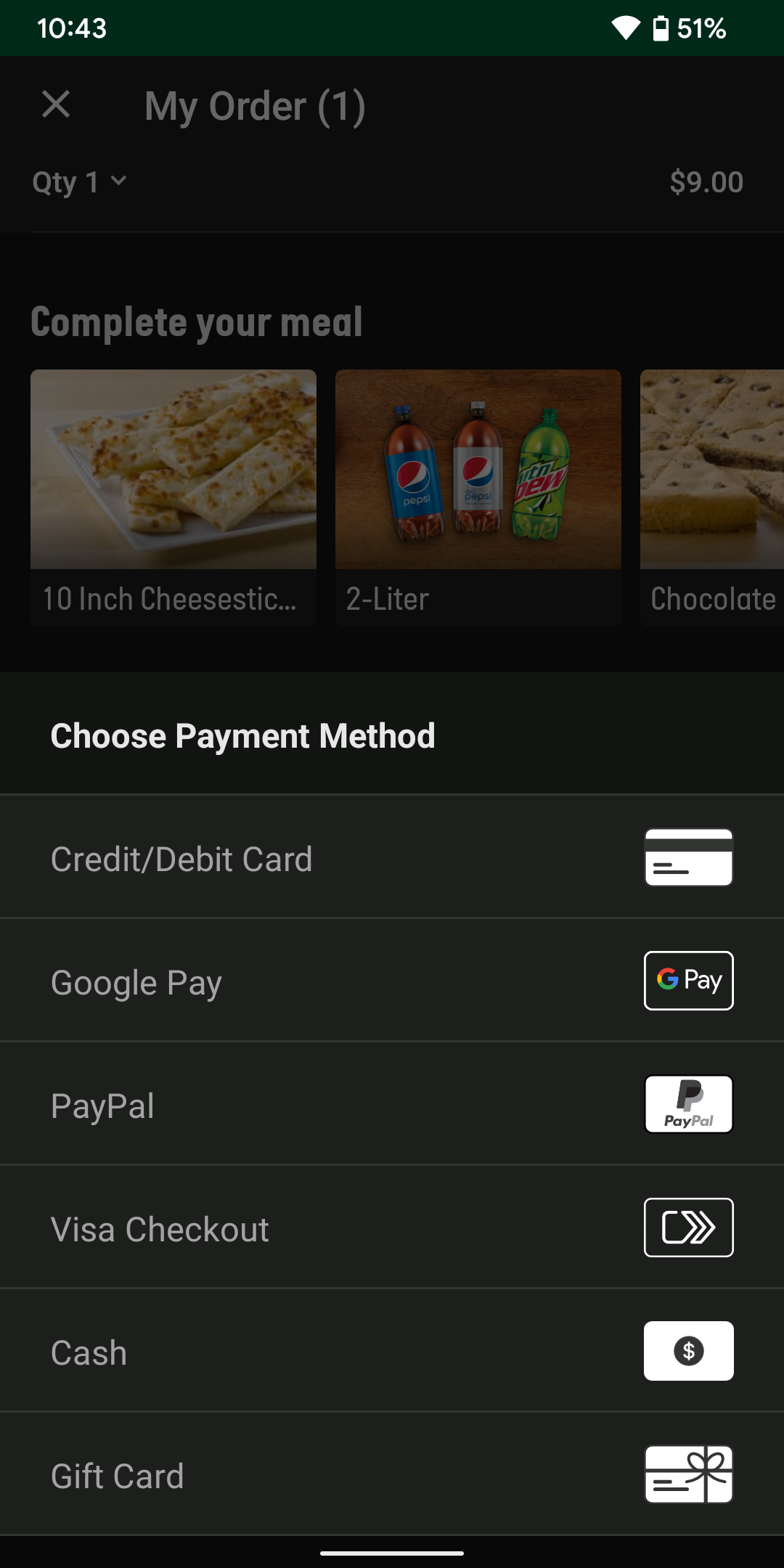 Papa John's accepts Google Pay in its Android app.