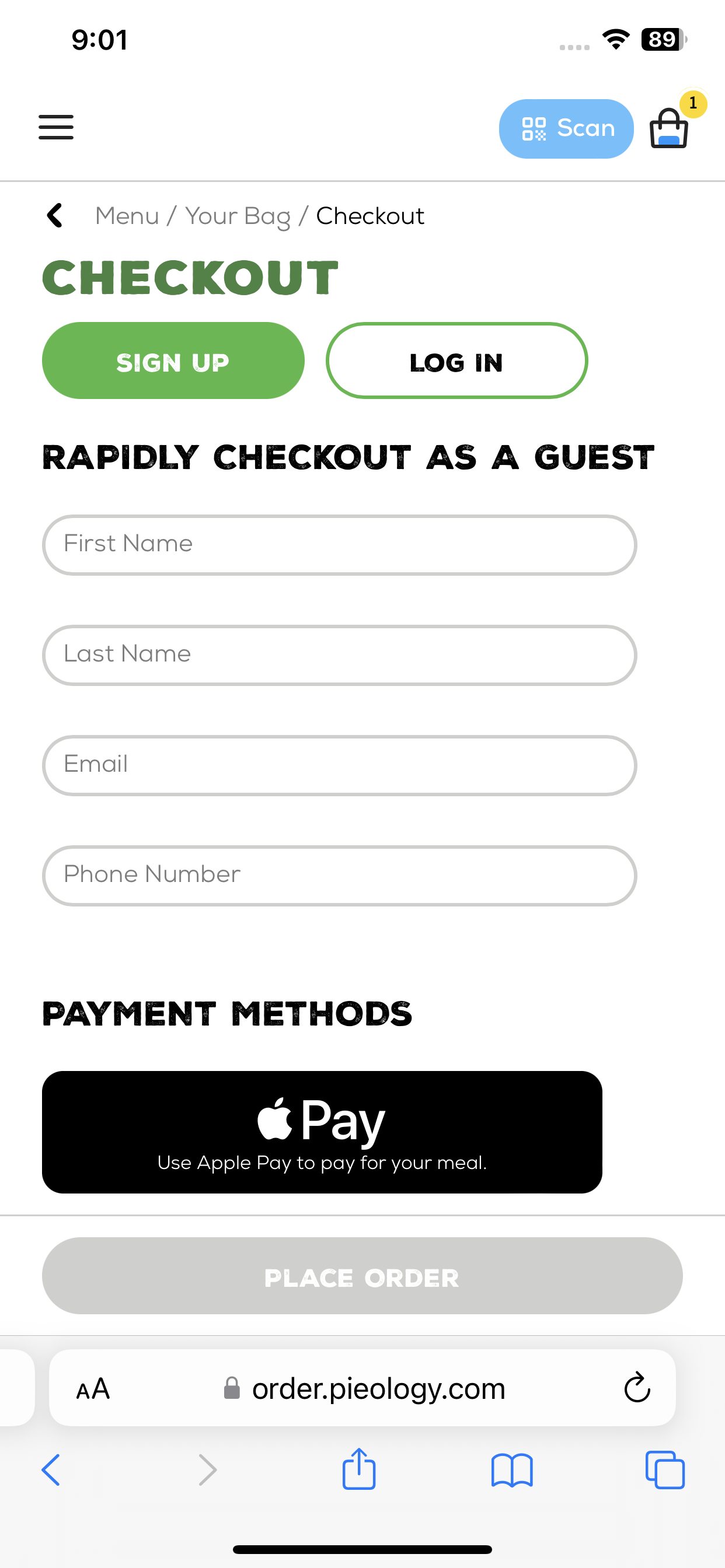 Pieology accepts Apple Pay on its website.