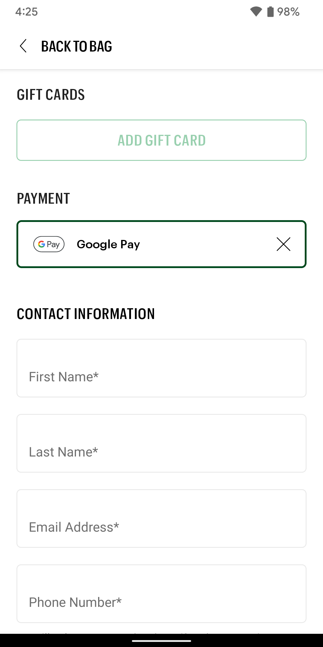 Subway accepts Google Pay in its app.