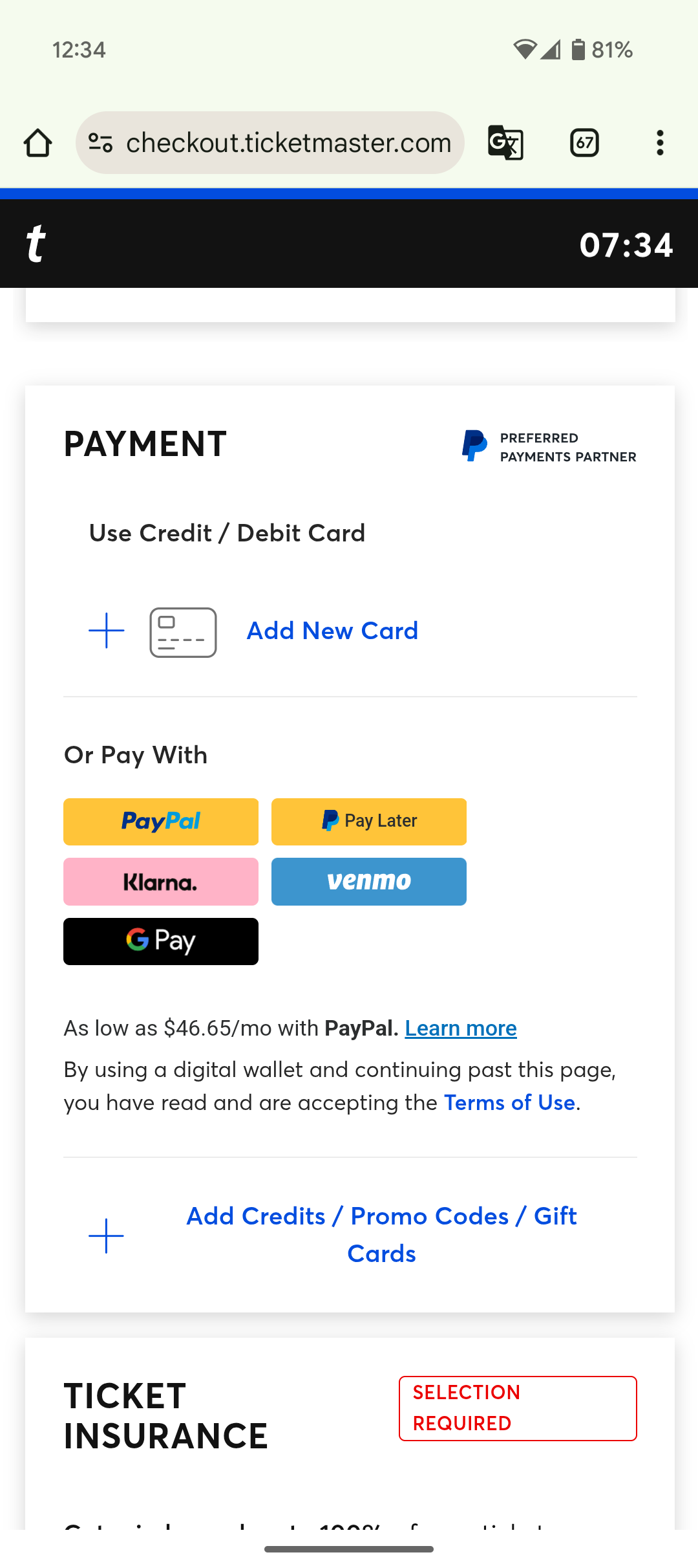 Ticketmaster accepts Google Pay online & in its Android app.