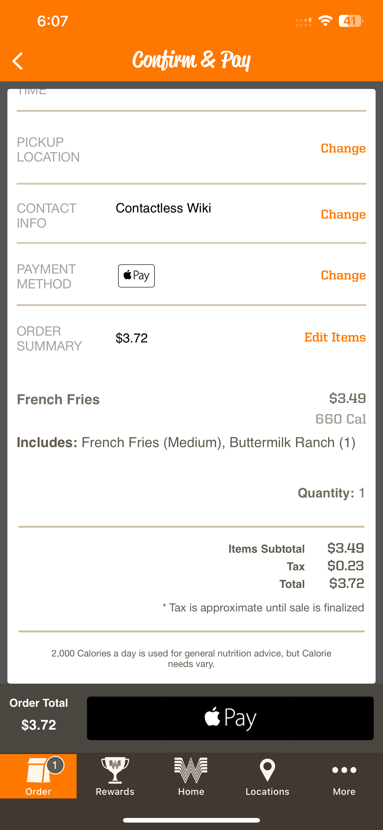 Whataburger accepts Apple Pay in its iOS app.