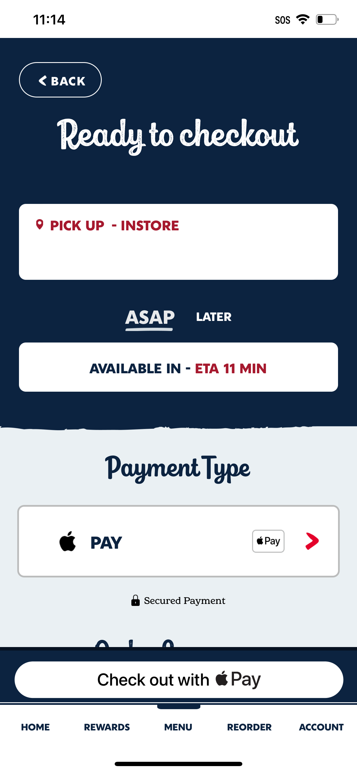 Zaxby's accepts Apple Pay in its app.