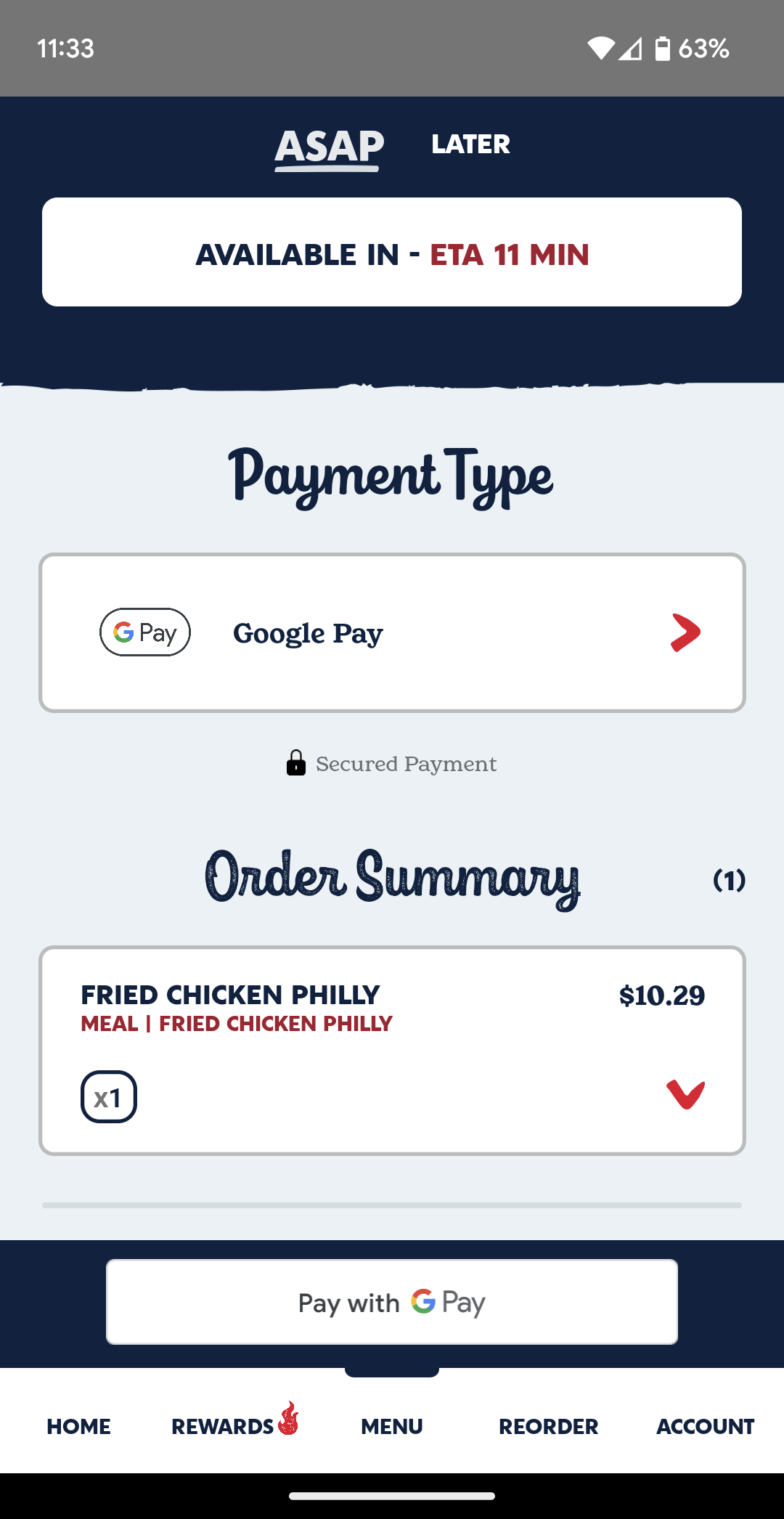 Zaxby's accepts Google Pay in its app.